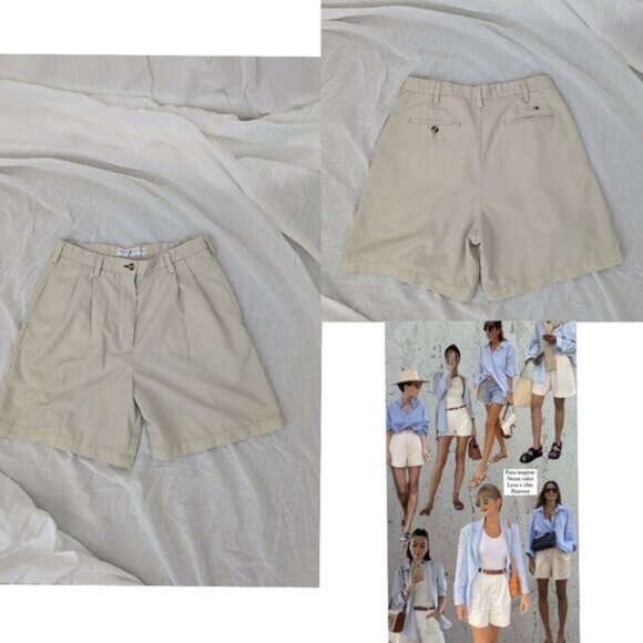 90s Inspired Tommy Hilfiger Golf High Waisted Cream Shorts Size 8 Women - Picture 1 of 7